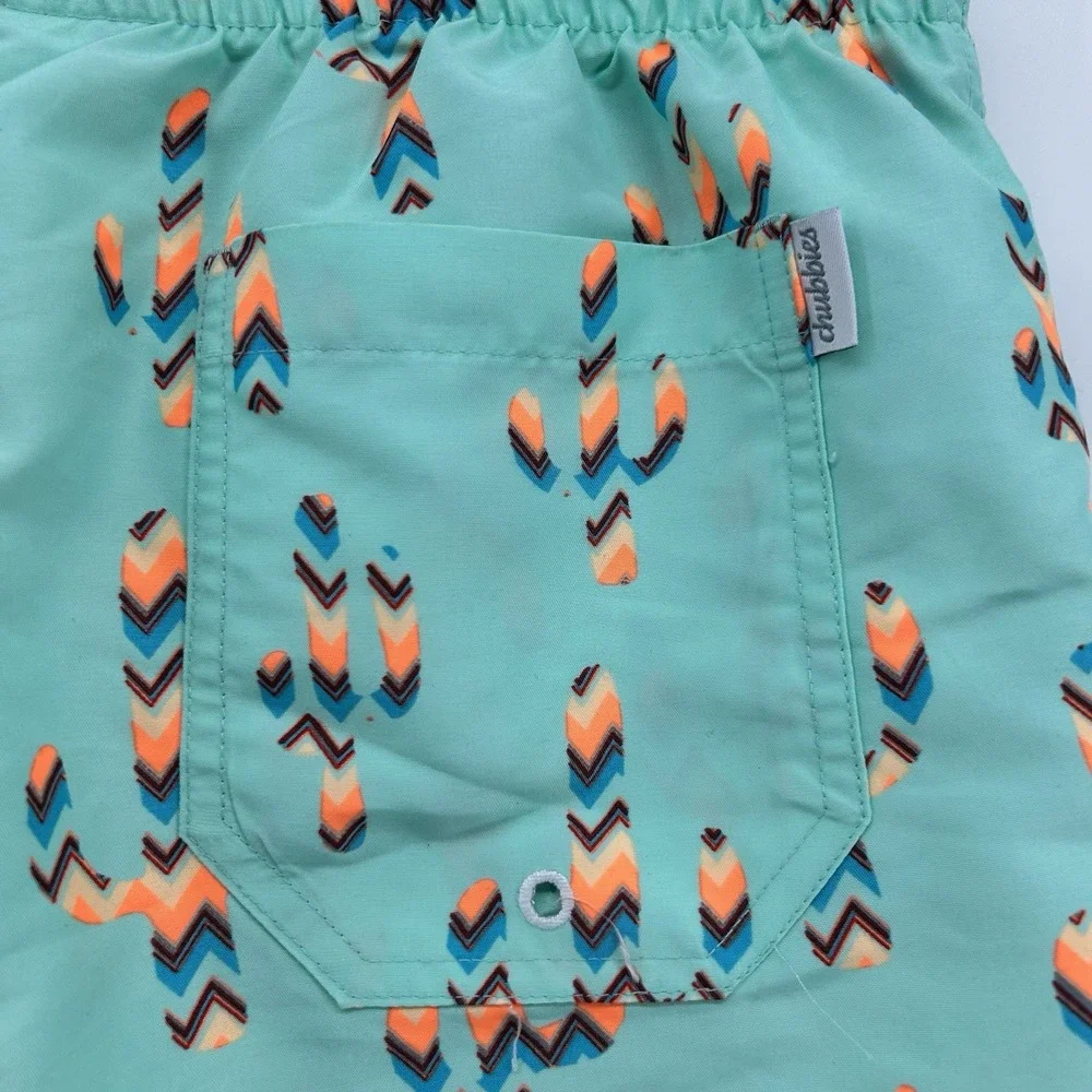 Chubbies Swim Trunks Mens L Cactus Print Teal Lined Beach Shorts Desert Made USA